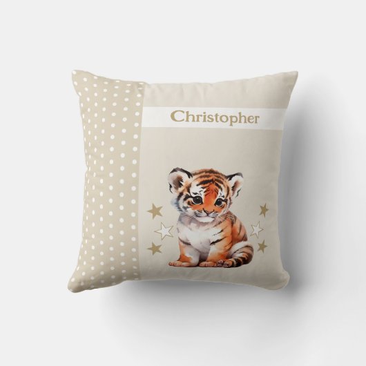 Kind kamer Voeg naam schattige tijger bruin Kussen (Achterkant)