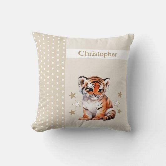 Kind kamer Voeg naam schattige tijger bruin Kussen (Voorkant)
