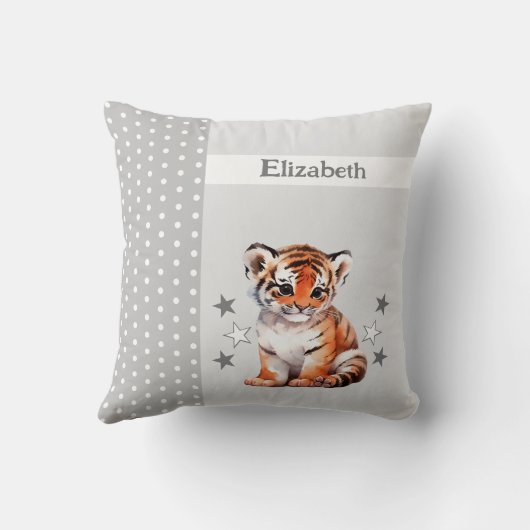 Kind kamer Voeg naam schattige tijger grijs Kussen (Achterkant)