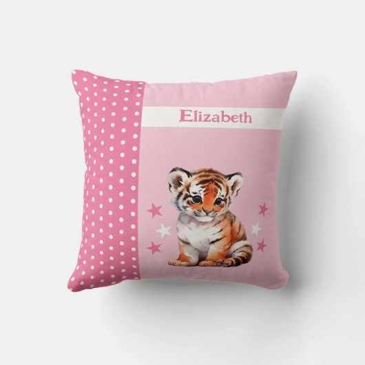 Kind kamer Voeg naam schattige tijger roze Kussen (Achterkant)