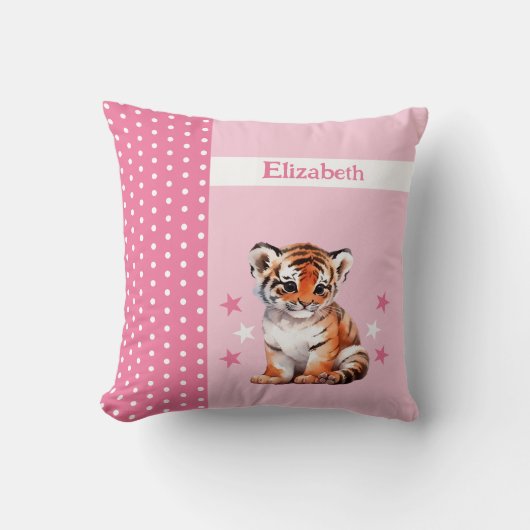 Kind kamer Voeg naam schattige tijger roze Kussen (Voorkant)