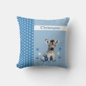 Kind kamer Voeg naam toe schattig zebra blauw Kussen (Voorkant)