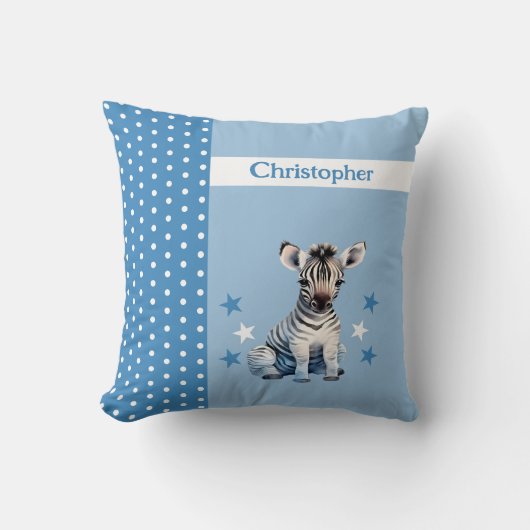 Kind kamer Voeg naam toe schattig zebra blauw Kussen (Voorkant)
