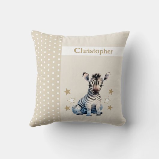 Kind kamer Voeg naam toe schattig zebra bruin Kussen (Achterkant)