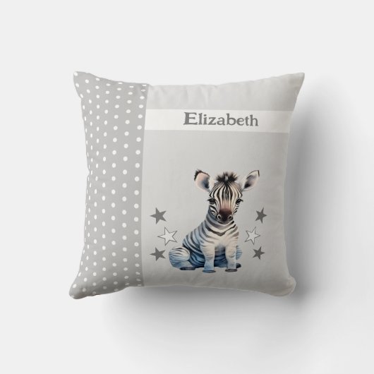 Kind kamer Voeg naam toe schattig zebra grijs Kussen (Achterkant)