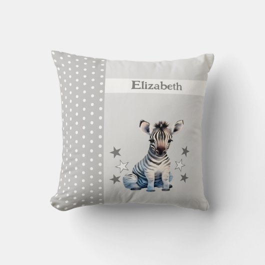Kind kamer Voeg naam toe schattig zebra grijs Kussen (Voorkant)