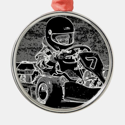 Kind Kart in zwart-wit Metalen Ornament (Voorkant)