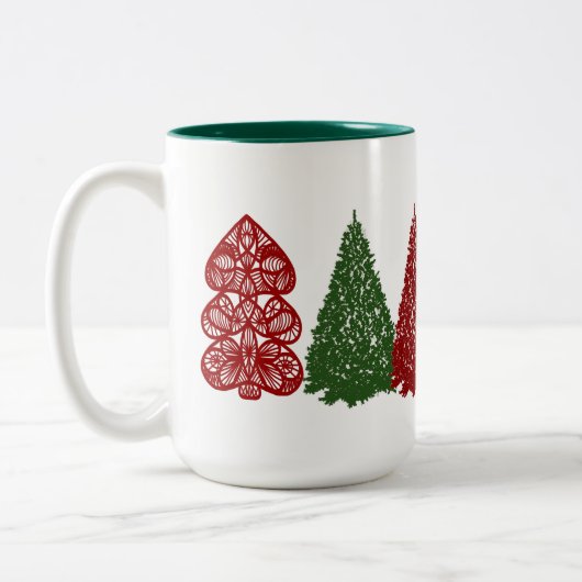 Kind kerstbomen Art Row Party Mok (Links)