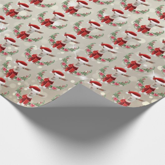 Kind kerstgeit in Santa Hat en Scarf Gold Cadeaupapier (Hoek)