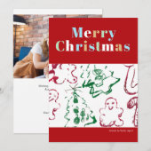 Kind Kerstkunst Vrolijk Kerstfeest Custom Photo Feestdagenkaart (Voorkant / Achterkant)