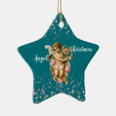 Kind kerstman in Blue Snowflakes Star Keramisch Ornament (Rechts)