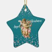Kind kerstman in Blue Snowflakes Star Keramisch Ornament (Links)
