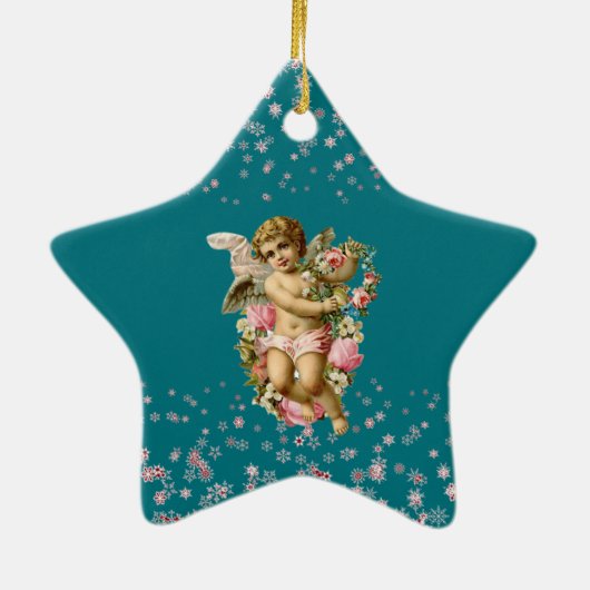 Kind kerstman in Blue Snowflakes Star Keramisch Ornament (Achterkant)