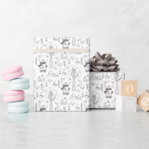 Kind Kerstmis zwart en White Winter Teddy Bears Cadeaupapier