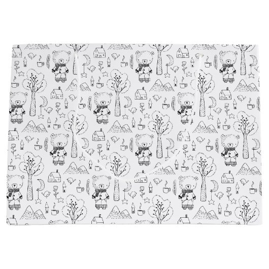 Kind Kerstmis zwart en White Winter Teddy Bears Groot Cadeauzakje (Voorkant)