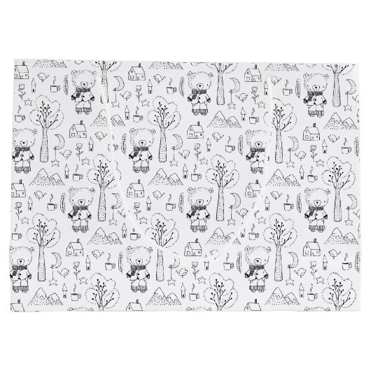 Kind Kerstmis zwart en White Winter Teddy Bears Groot Cadeauzakje (Achterkant)