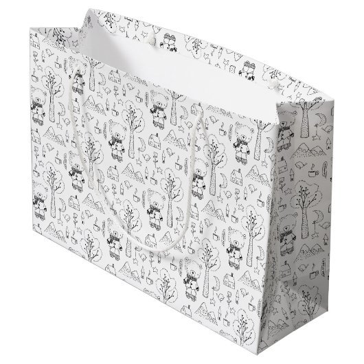 Kind Kerstmis zwart en White Winter Teddy Bears Groot Cadeauzakje (Achterkant Gekanteld)