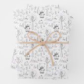 Kind Kerstmis zwart en White Winter Teddy Bears Inpakpapier Vel (In situ)