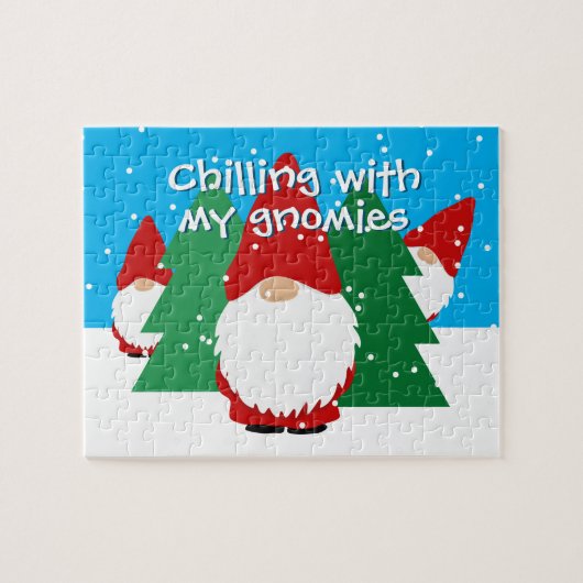 Kind kerstpuzzel met grappige rode gnomen legpuzzel (Horizontaal)