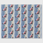 Kind kijkt naar de kerstman die op strand zit cadeaupapier (Vlak)