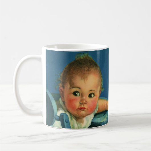  kind, kind, kind of meisje in hoge kinderstoel koffiemok (Links)