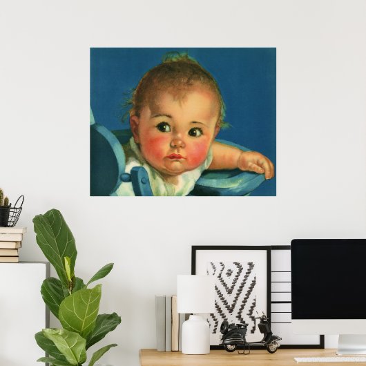 kind, kind, kind of meisje in hoge kinderstoel poster (Thuiskantoor)
