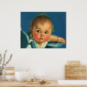  kind, kind, kind of meisje in hoge kinderstoel poster (Keuken)