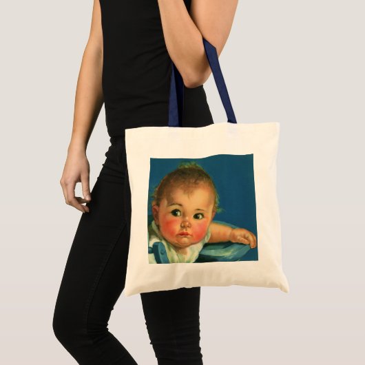  kind, kind, kind of meisje in hoge kinderstoel tote bag (Voorkant (product))