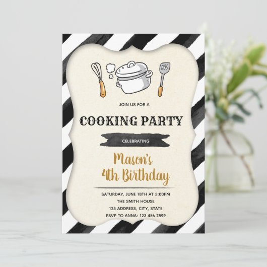 Kind kookverjaardagsuitnodiging kaart (Staand voorkant)