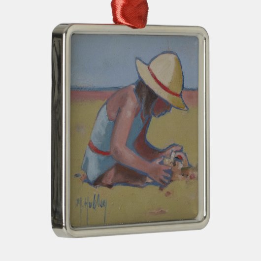 Kind Kut klein meisje dat in zand speelt Metalen Ornament (Rechts)