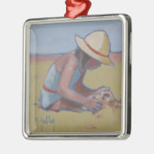 Kind Kut klein meisje dat in zand speelt Metalen Ornament (Links)