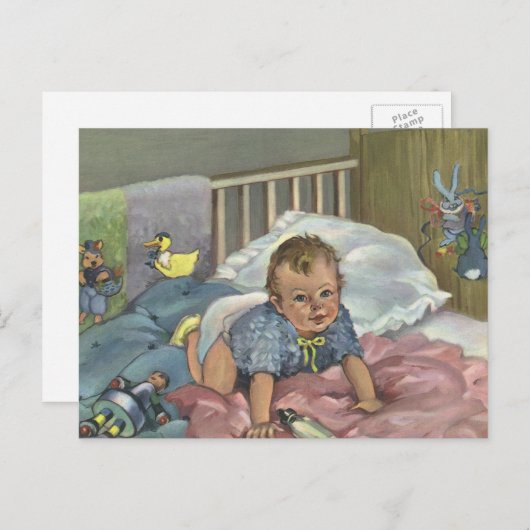 Kind, Kute Baby die in Wieg speelt, Nap Tijd Briefkaart (Voorkant / Achterkant)