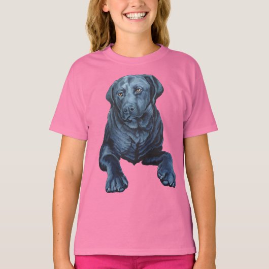 Kind Labrador Shirten Girls Blue Dog Art T-shirts (Voorkant)