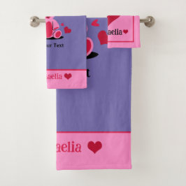 Kind Leuke Paarse & Roze Teddybeer, Harten Custom Bad Handdoek