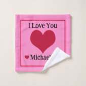 Kind Leuke Paarse & Roze Teddybeer, Harten Custom Bad Handdoek (Wasdoekje)