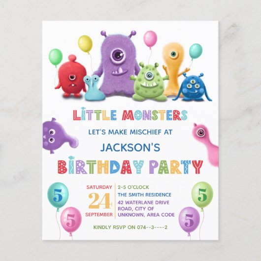Kind Little Monster Birthday Party Invitation (Voorkant)