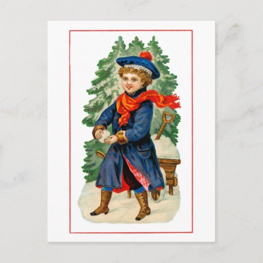 Kind maakt sneeuwbal briefkaart (Voorkant)