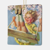  Kind, meisje dat op een Boom zwaait Keramisch Ornament (Links)