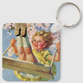  Kind, meisje dat op een Boom zwaait Sleutelhanger (Achterkant)