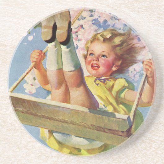  Kind, meisje dat op een Boom zwaait Zandsteen Onderzetter (Voorkant)