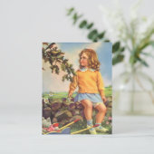  kind, meisje dat vogels in de boom kijkt, lente briefkaart (Staand voorkant)