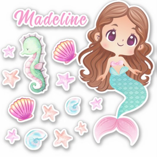 Kind Mermaid Personalized set Sticker (Voorkant)