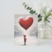 Kind met ballonhart, Mooie winterscène Briefkaart (Staand voorkant)