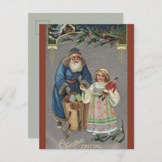  kind met blauw kerstfeest briefkaart (Voorkant / Achterkant)