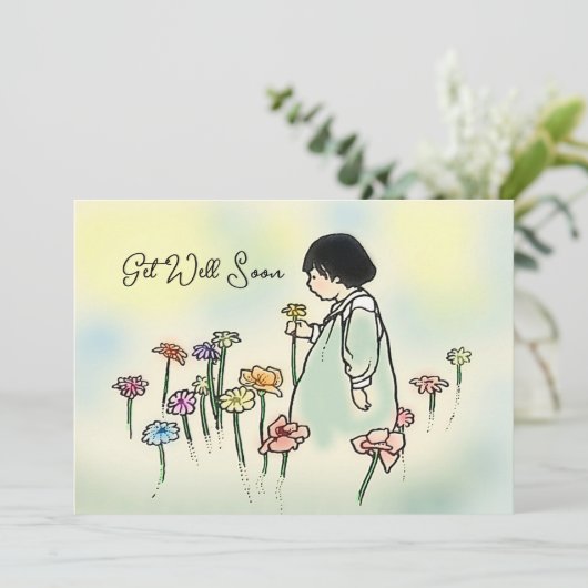  Kind met Bloemen krijgen een goede Kaart (Staand voorkant)