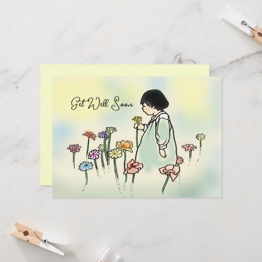  Kind met Bloemen krijgen een goede Kaart (Voorkant / Achterkant in situ)