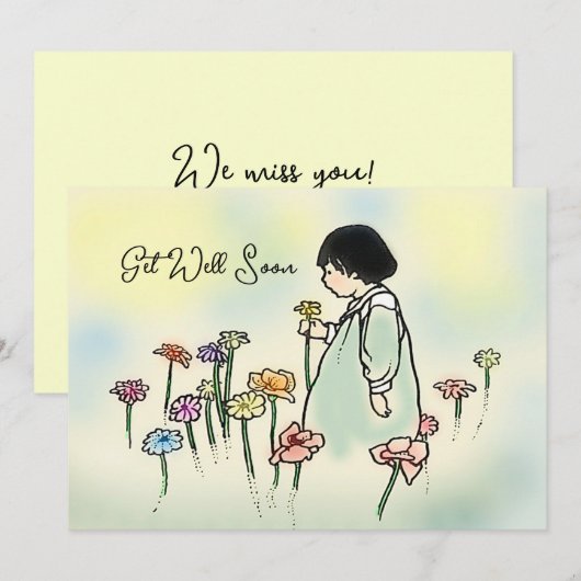  Kind met Bloemen krijgen een goede Kaart (Voorkant / Achterkant)