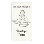 kind met boek en Jouw naam Bookplate Etiket (Voorkant)