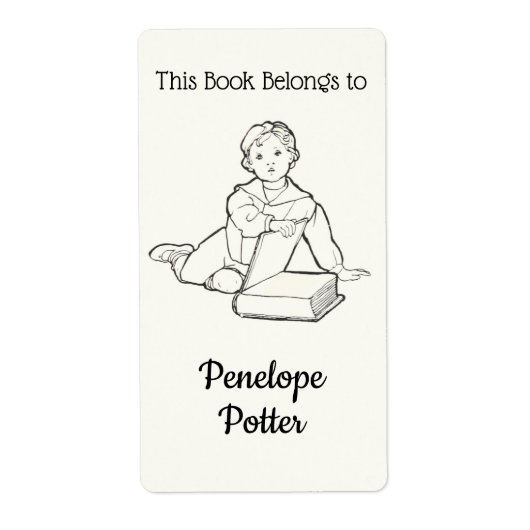 kind met boek en Jouw naam Bookplate Etiket (Voorkant)
