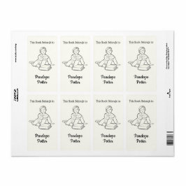 kind met boek en Jouw naam Bookplate Etiket